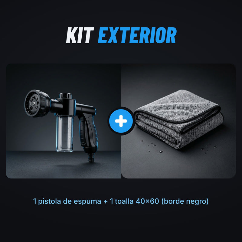 Kit Exterior BrilloMotor™: Pistola de Espuma + Toalla de Secado
