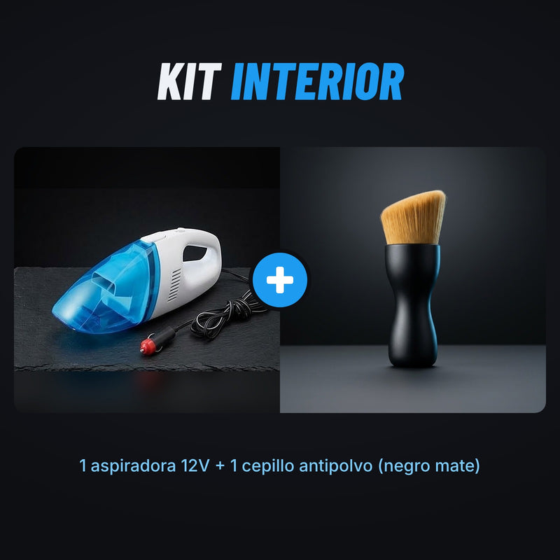Kit Interior BrilloMotor™: Aspiradora 12V + Cepillo Antipolvo