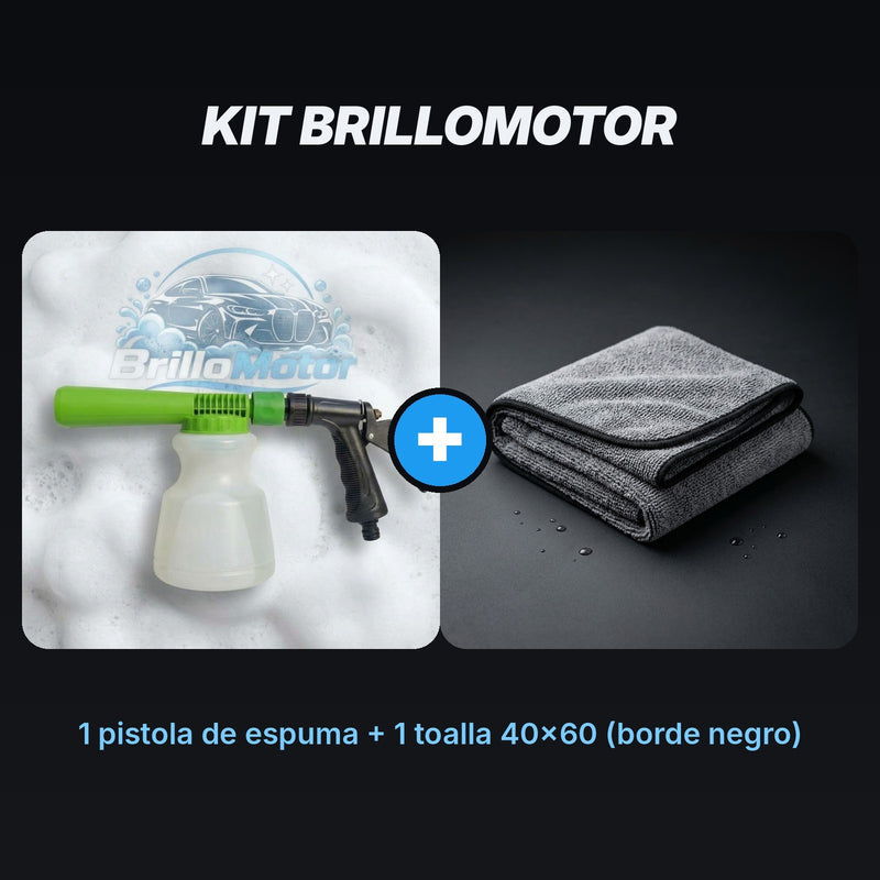Kit BrilloMotor™: Pistola de Espuma + Toalla de Secado