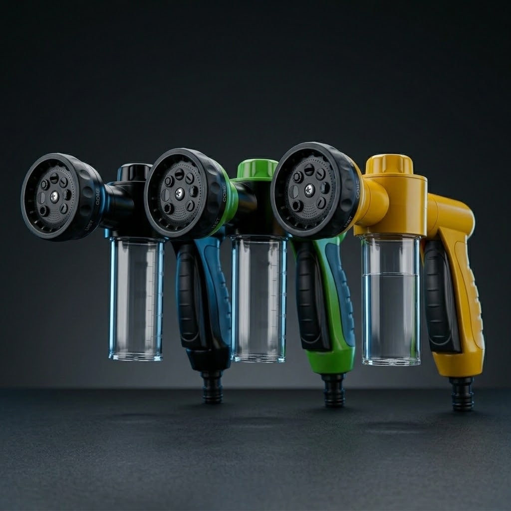 Pistola de espuma BrilloMotor en negro, verde y amarillo